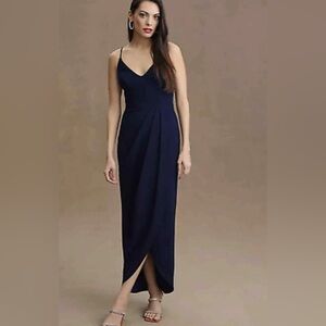 BHLDN Navy Lyra Faux Wrap Midi Dress size 10